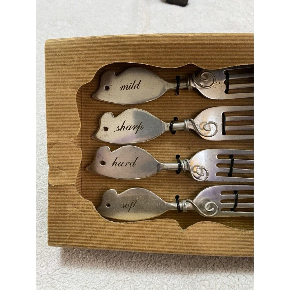 Mouse Cheese Forks Set of 4 Charcuterie Appetizer Serving Utensils Silver Tone